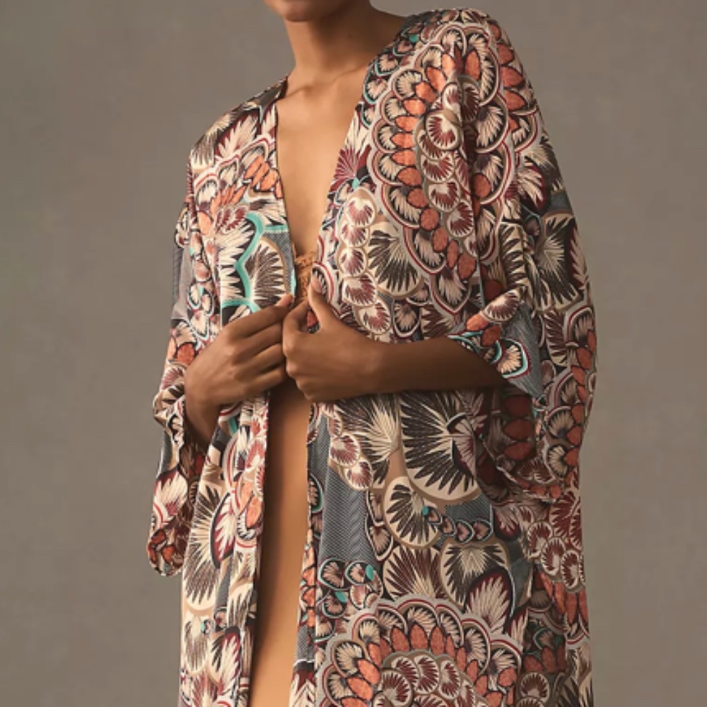 By Anthropologie Printed Satin Kimono